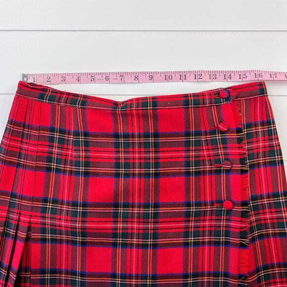AL Jean Vintage Wool Red Plaid Kilt Wrap Skirt Women's size 12/14 - Picture 8 of 10